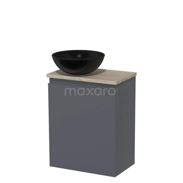Toilet unit with countertop wash basin | 41 cm Dark grey Handleless front Matte black Ceramic basin Light grey oak worktop TMK10-03187