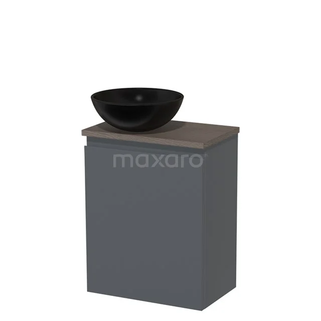 Toilet unit with countertop wash basin | 41 cm Dark grey Handleless front Matte black Ceramic wash basin Dark brown oak worktop TMK10-03199