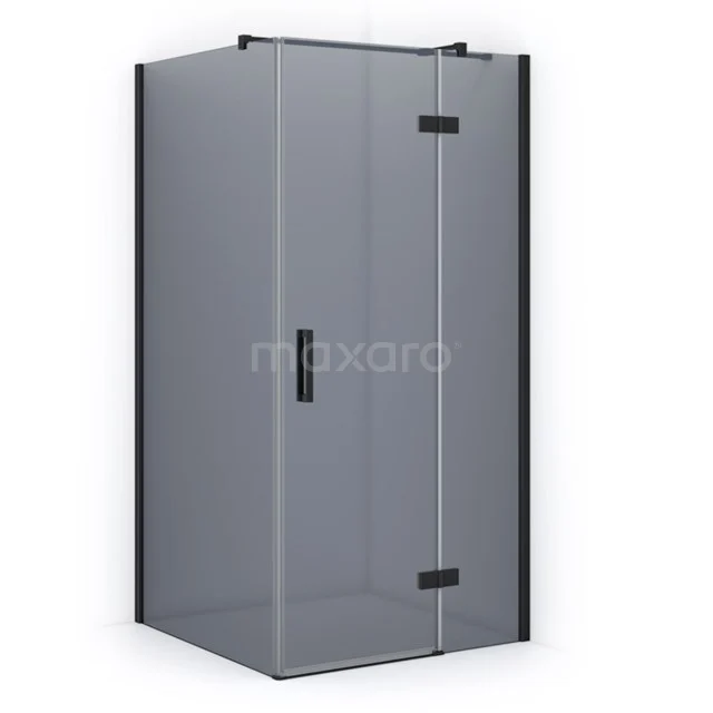 Pearl Shower enclosure | 100x100 cm Matte black Smoke glass Pivot door Square CPB1064321M Black corner shower cabin with clear glass and frosted black accents, ideal for a modern bathroom style.