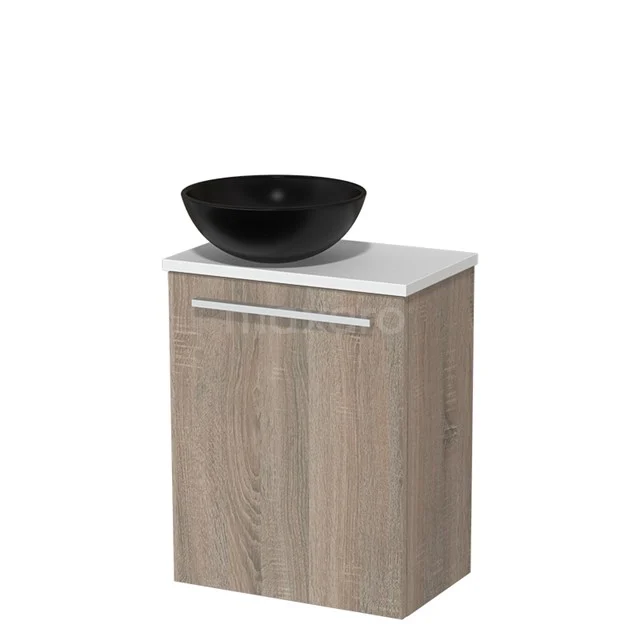 Toilet unit with wash basin | 41 cm Oak Flat front Matte black Ceramic countertop wash basin Matte white worktop TMK10-03271