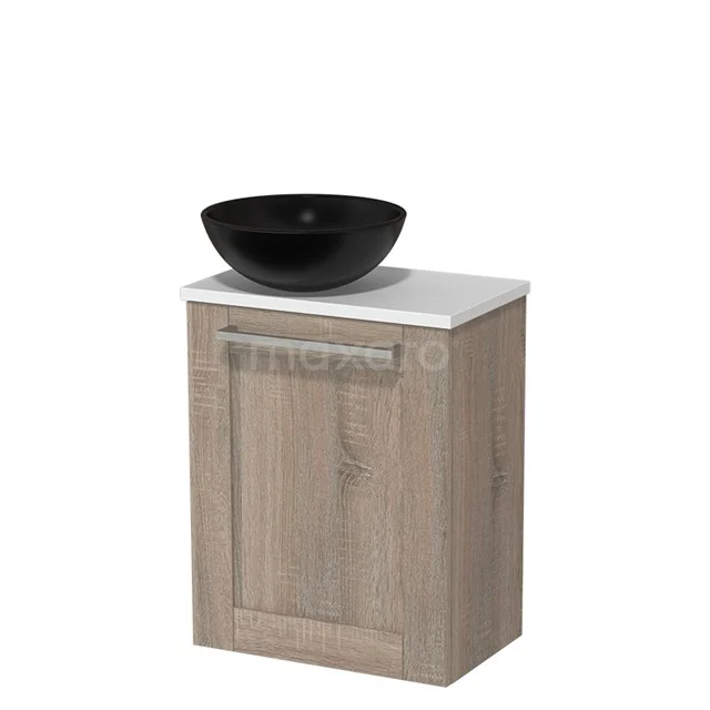 Toilet unit with countertop wash basin | 41 cm Oak Fronts Matte black Ceramic countertop wash basin Matte white worktop TMK10-03272
