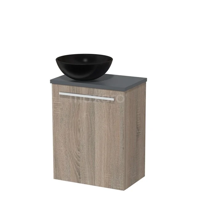 Toilet unit with wash basin | 41 cm Oak Flat front Matte black Ceramic countertop wash basin Dark grey worktop TMK10-03273
