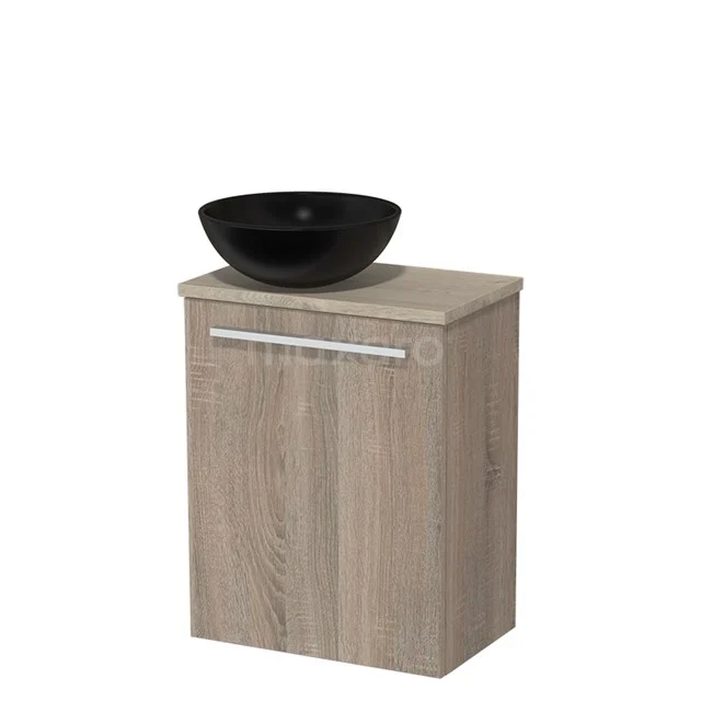Toilet unit with wash basin | 41 cm Oak Flat front Matte black Ceramic countertop wash basin Light grey oak worktop TMK10-03277