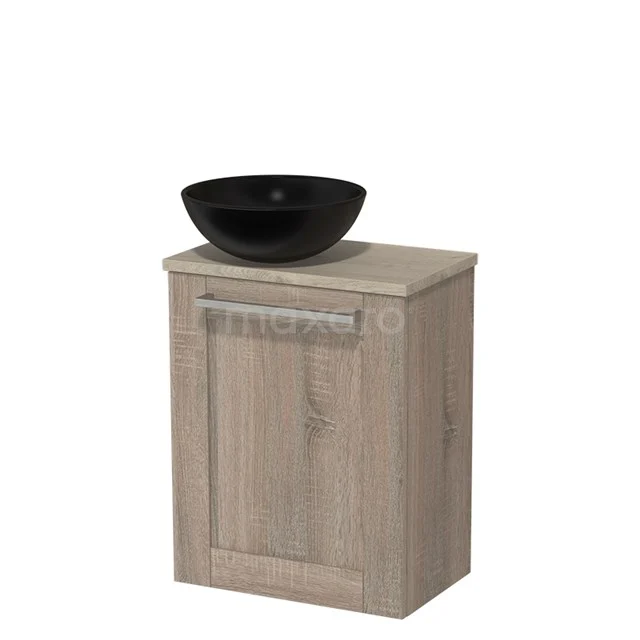 Toilet unit with countertop wash basin | 41 cm Oak Frame Front Matte black Ceramic countertop wash basin Light grey oak worktop TMK10-03278