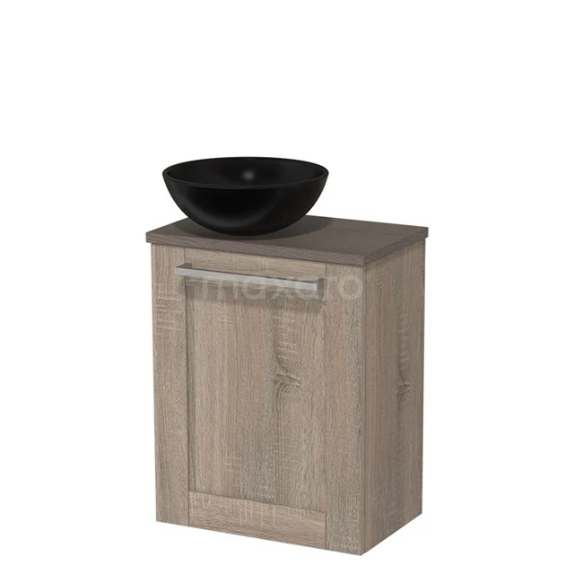 Toilet unit with wash basin | 41 cm Oak Front Matte black Ceramic countertop wash basin Dark brown oak worktop TMK10-03284