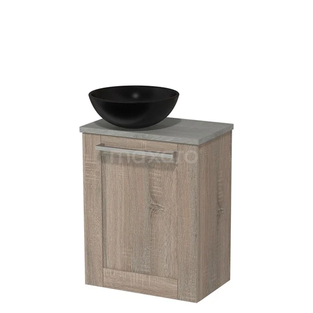 Toilet unit with countertop wash basin | 41 cm Oak Front Matte black Ceramic basin Grey oak worktop TMK10-03286
