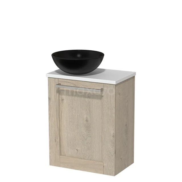 Toilet unit with countertop wash basin | 41 cm Light grey oak Countertop wash basin front Matte black Ceramic worktop Matte white worktop TMK10-03298