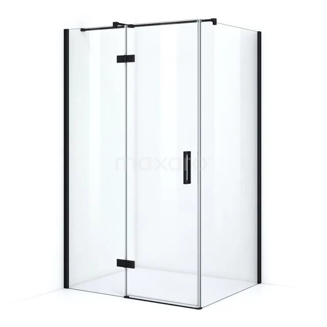Pearl Shower enclosure | 120x90 cm Matte black Clear glass Pivot door Rectangle CPB0966310M Shower enclosure with clear glass, black frame and pivot door, modern bathroom design, ideal for a stylish shower experience.