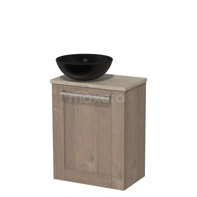 Toilet unit with wash basin | 41 cm Mid brown oak Frame Front Matte black Ceramic Countertop wash basin Light grey oak worktop TMK10-03358