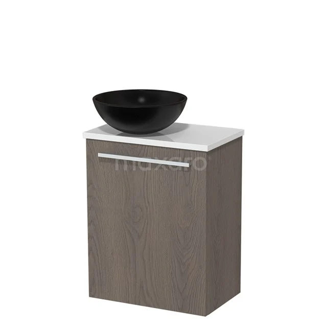 Toilet unit with countertop wash basin | 41 cm Dark brown oak Flat front Matte black Ceramic worktop High-gloss white worktop TMK10-03373