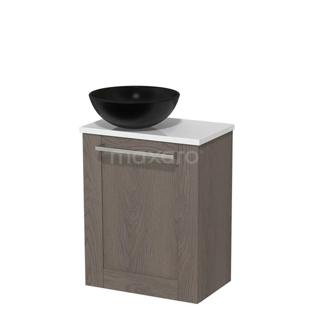 Toilet unit with countertop wash basin | 41 cm Dark brown oak Front Matte black Ceramic wash basin High-gloss white worktop TMK10-03374