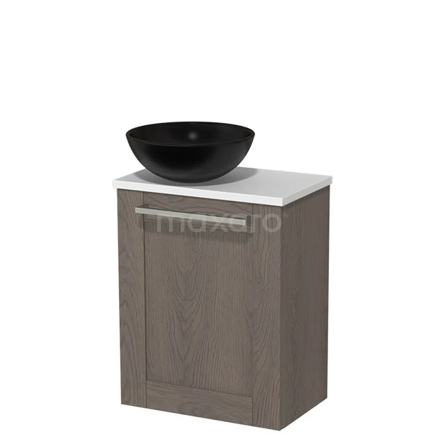 Toilet unit with countertop wash basin | 41 cm Dark brown oak Fronts Matte black Ceramic basin Matte white worktop TMK10-03376