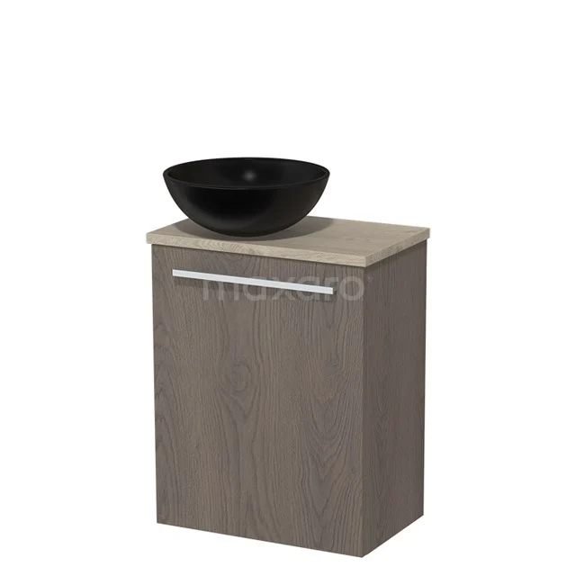Toilet unit with countertop wash basin | 41 cm Dark brown oak Flat front Matte black Ceramic basin Light grey oak worktop TMK10-03383