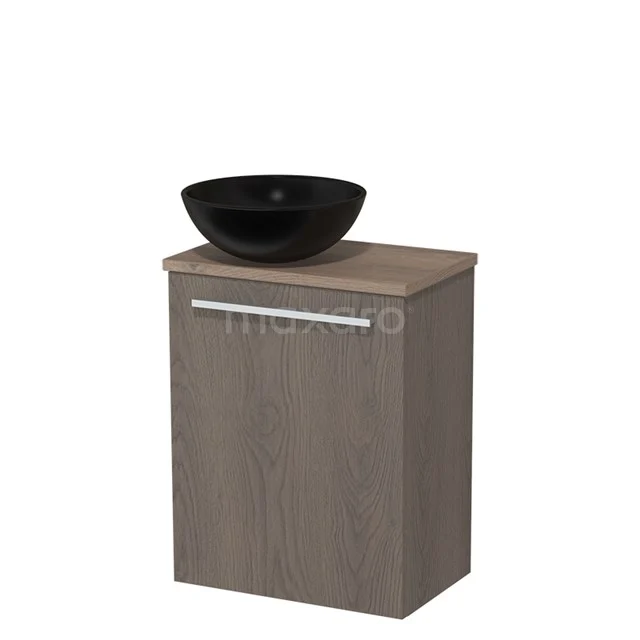 Toilet unit with countertop wash basin | 41 cm Dark brown oak Flat front Matte black Ceramic basin Mid brown oak worktop TMK10-03387