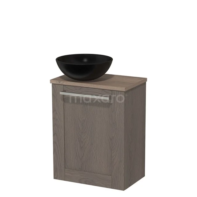 Toilet unit with countertop wash basin | 41 cm Dark brown oak Fronts Matte black Ceramic basin Mid brown oak worktop TMK10-03388