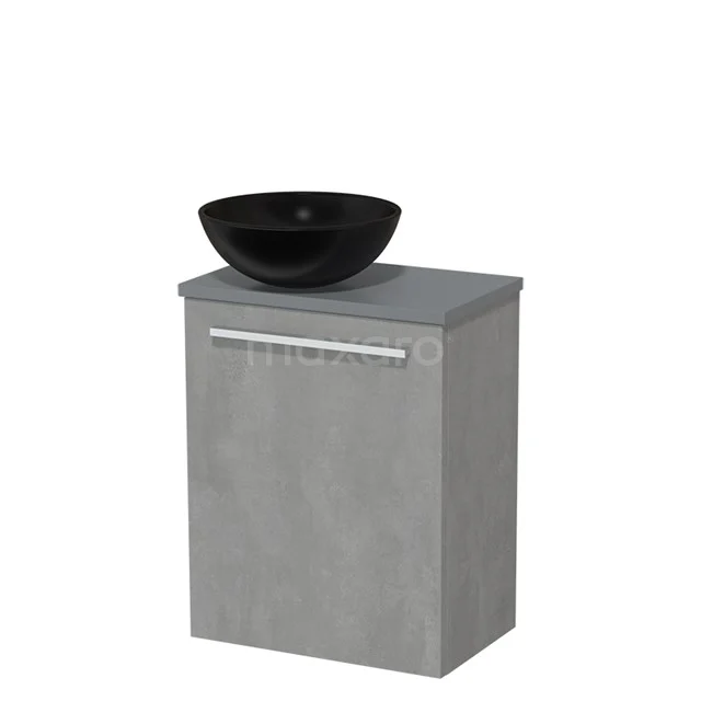 Toilet unit with wash basin | 41 cm Light grey concrete Flat front Matte black Ceramic Countertop wash basin Mid grey worktop TMK10-03422