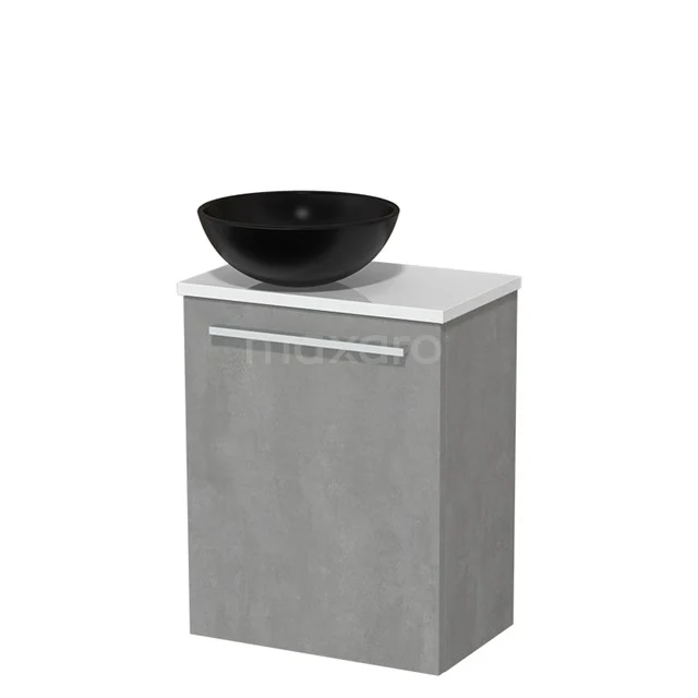 Toilet unit with wash basin | 41 cm Light grey concrete Flat front Matte black Ceramic wash basin High-gloss white worktop TMK10-03423