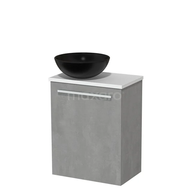 Toilet unit with wash basin | 41 cm Light grey concrete Flat front Matte black Ceramic countertop wash basin Matte white fronts TMK10-03424
