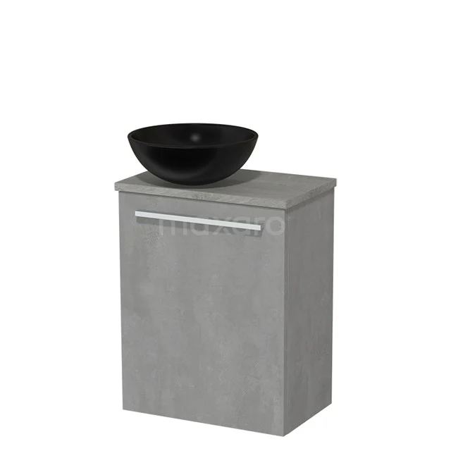 Toilet unit with countertop wash basin | 41 cm Light grey concrete Flat front Matte black Ceramic worktop Grey oak top TMK10-03432