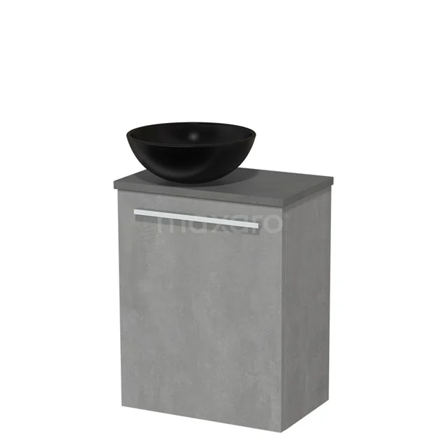 Toilet unit with basin | 41 cm Light grey concrete Flat front Matte black Ceramic countertop wash basin Dark grey concrete worktop TMK10-03433