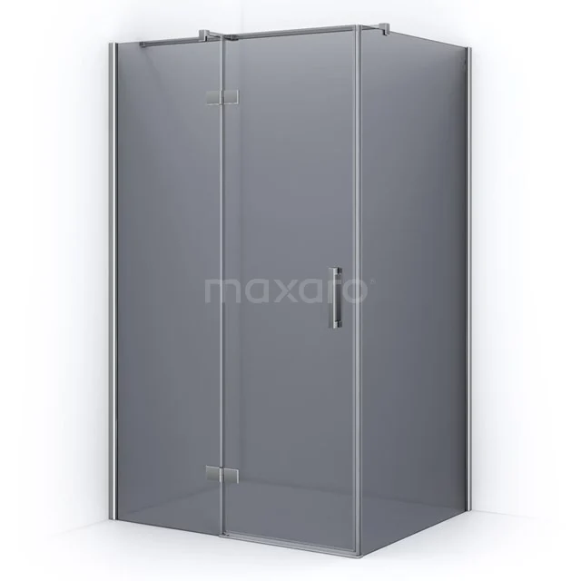 Shower enclosure with anthracite profiles, corner step and sleek design for a modern bathroom.