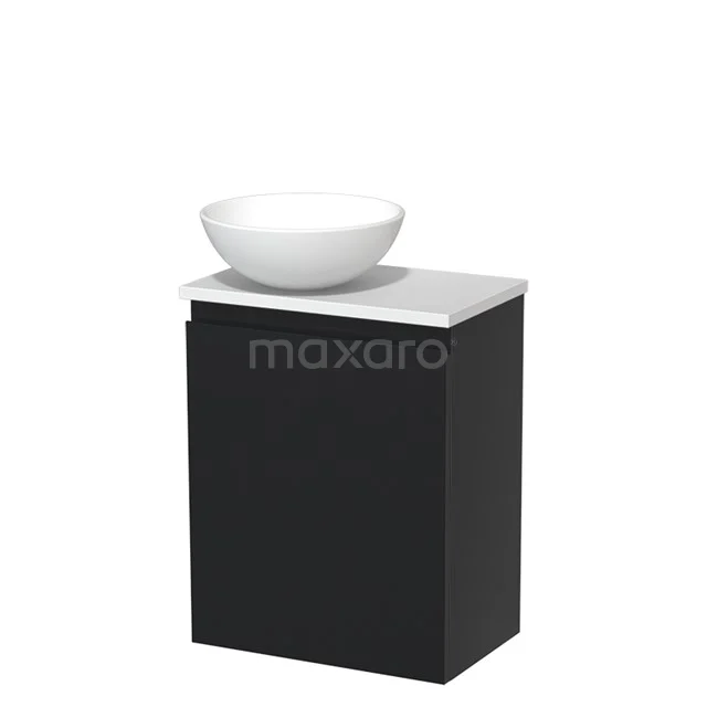 Toiletmeubel met waskom | 41 cm Mat zwart Greeploos front Mat wit Keramiek waskom Mat wit blad TMK10-03457