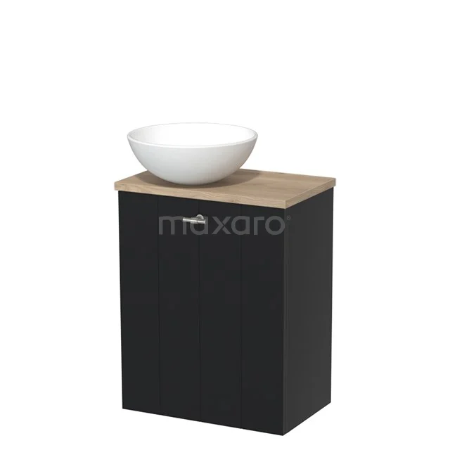 Toilet unit with wash basin | 41 cm Matte black Lamel front Matte white Ceramic countertop wash basin Light brown oak worktop TMK10-03476