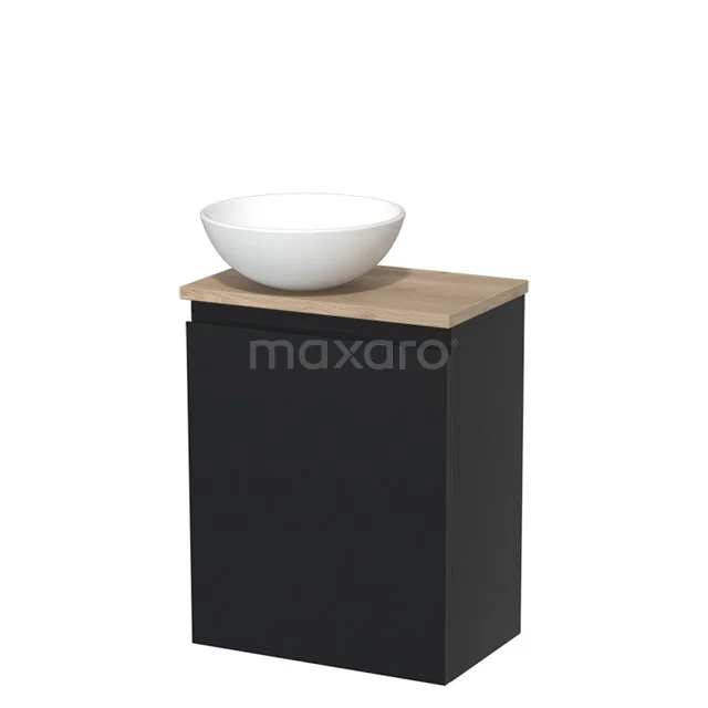 Toilet unit with countertop wash basin | 41 cm Matte black Handleless front Matte white Ceramic basin Light brown oak worktop TMK10-03478
