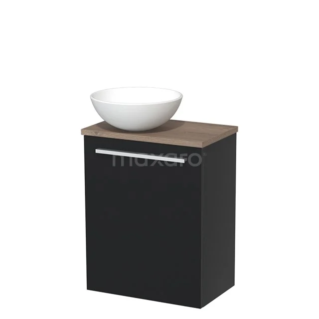 Toilet unit with wash basin | 41 cm Matte black Flat front Matte white Ceramic Countertop wash basin Mid brown oak worktop TMK10-03479