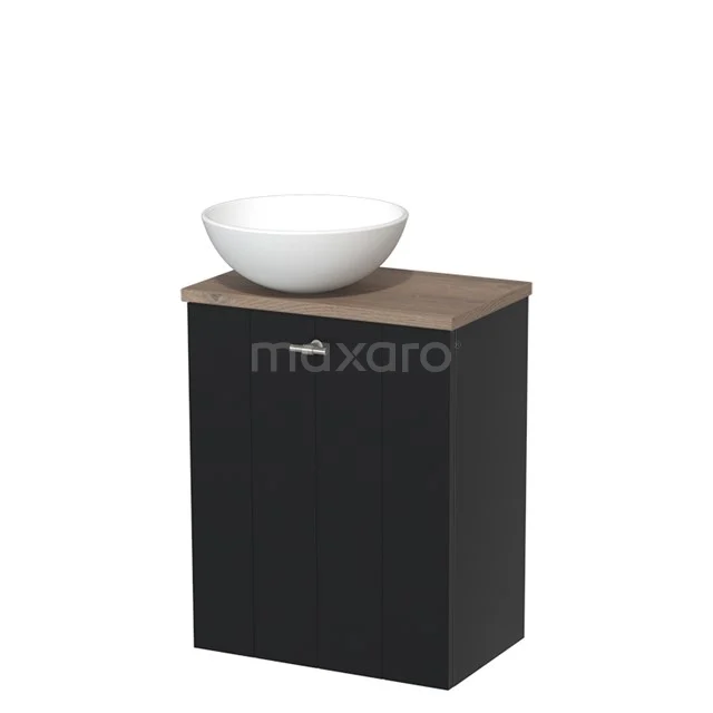 Toilet unit with countertop wash basin | 41 cm Matte black Lamel front Matte white Ceramic countertop wash basin Mid brown oak worktop TMK10-03480