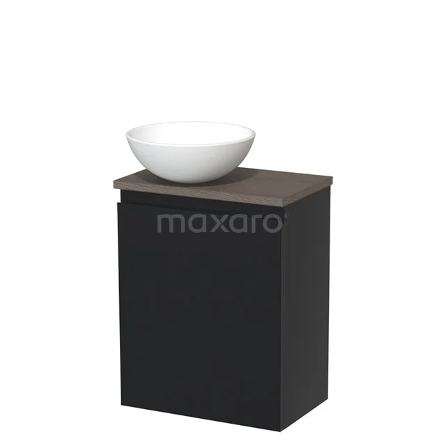 Toilet unit with countertop wash basin | 41 cm Matte black Handleless front Matte white Ceramic wash basin Dark brown oak worktop TMK10-03485