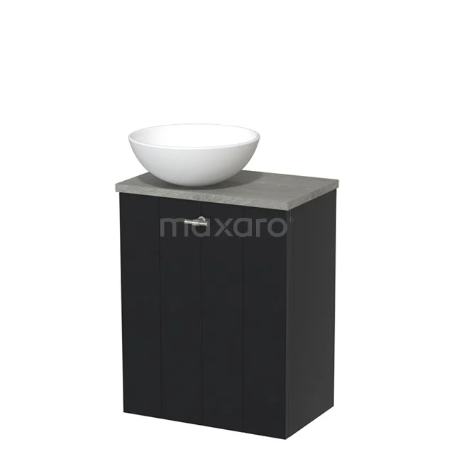 Toilet unit with countertop wash basin | 41 cm Matte black Lamel front Matte white Ceramic worktop Grey oak worktop TMK10-03488