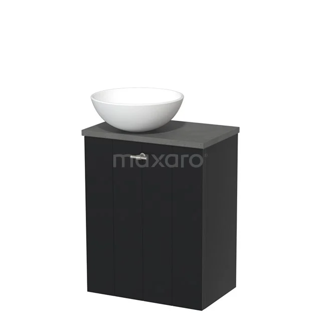 Toilet unit with countertop wash basin | 41 cm Matte black Lamel front Matte white Ceramic wash basin Dark grey concrete worktop TMK10-03496