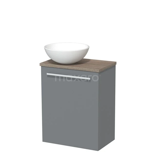 Toilet unit with wash basin | 41 cm Mid grey Flat front Matte white Ceramic countertop wash basin Worktop Oak TMK10-03519