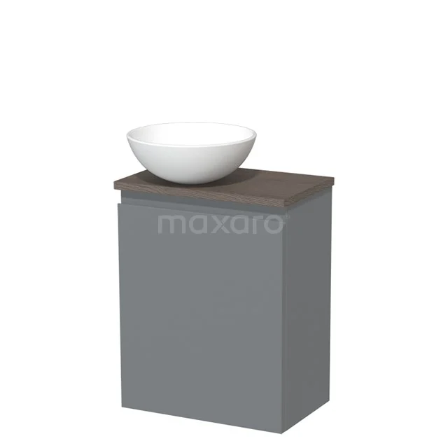 Toilet unit with countertop wash basin | 41 cm Mid grey Handleless front Matte white Ceramic wash basin Dark brown oak worktop TMK10-03537