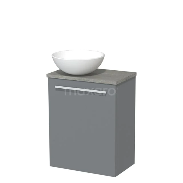 Toilet unit with wash basin | 41 cm Mid grey Flat front Matte white Ceramic countertop wash basin Grey oak worktop TMK10-03539