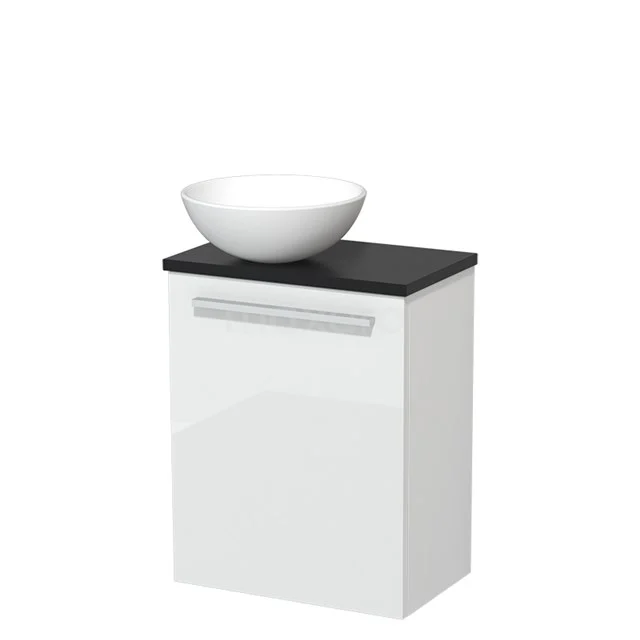 Toilet unit with wash basin | 41 cm Flat front High-gloss white Matte white Ceramic countertop wash basin Matte black worktop TMK10-03551
