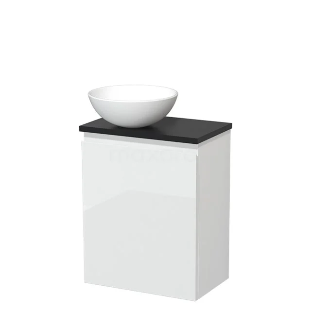 Toilet unit with wash basin | 41 cm High-gloss white Handleless front Matte white Ceramic countertop wash basin High-gloss black worktop TMK10-03553