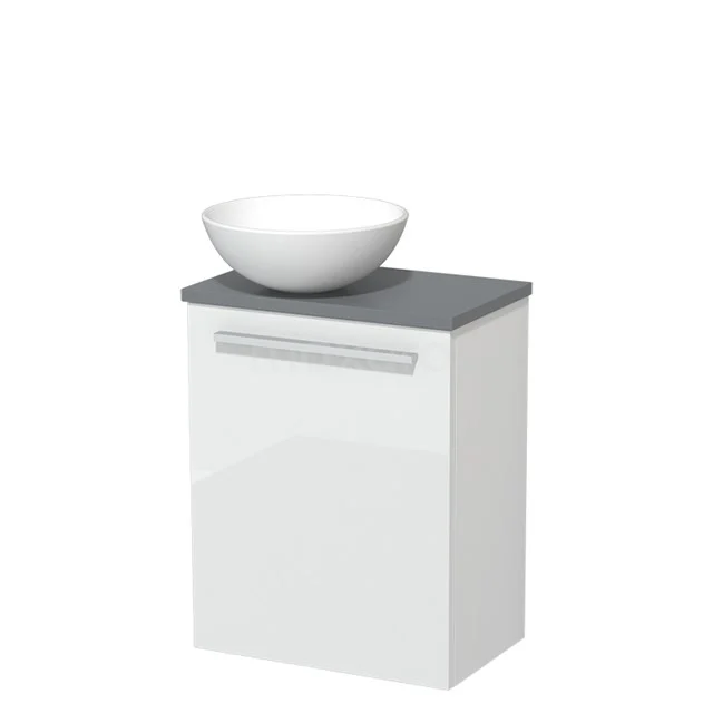 Toilet unit with wash basin | 41 cm Flat front High-gloss white Matte white Ceramic countertop wash basin Mid grey worktop TMK10-03555