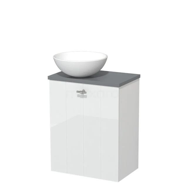 Toilet unit with countertop wash basin | 41 cm High-gloss white Lamel front Matte white Ceramic countertop wash basin Mid grey worktop TMK10-03556