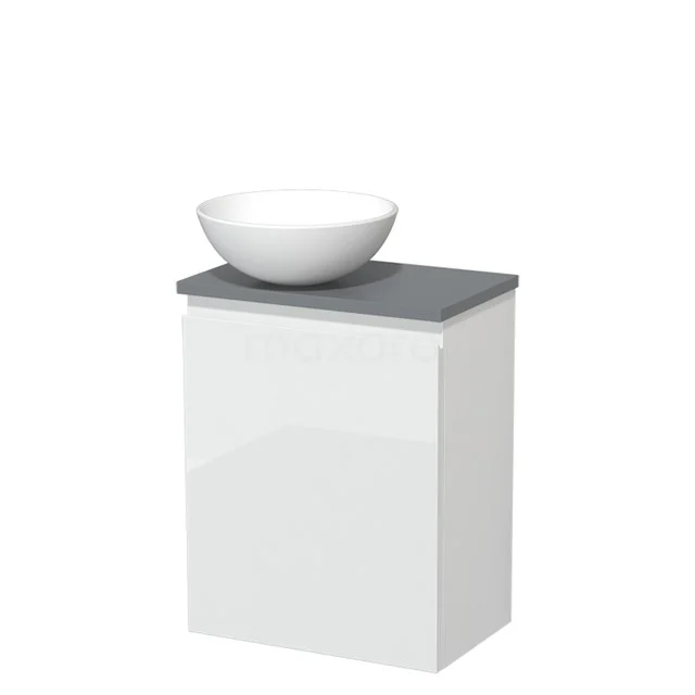 Toilet unit with wash basin | 41 cm High-gloss white Handleless front Matte white Ceramic countertop wash basin Mid grey worktop TMK10-03558