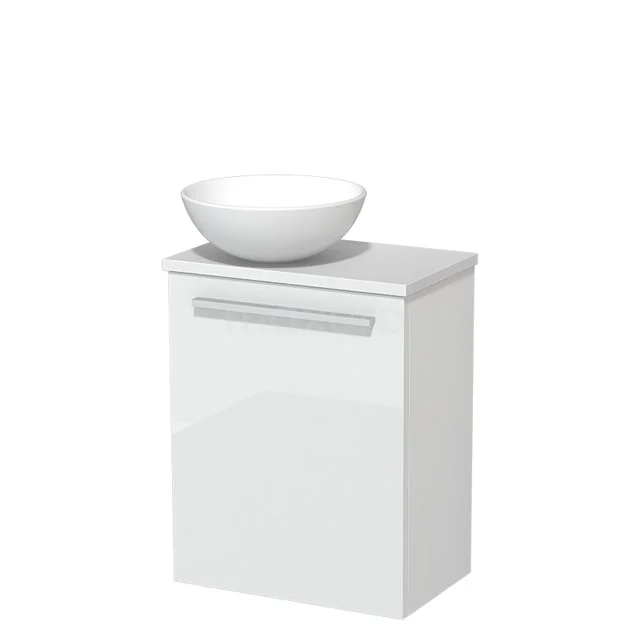 Toilet unit with wash basin | 41 cm Flat front High-gloss white Matte white Ceramic countertop wash basin Matte white worktop TMK10-03559