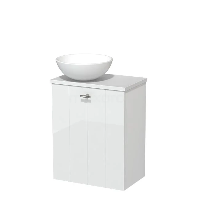 Toilet unit with countertop wash basin | 41 cm High-gloss white Lamel front Matte white Ceramic countertop wash basin Matte white worktop TMK10-03560