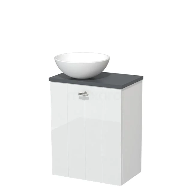 Toilet unit with countertop wash basin | 41 cm High-gloss white Lamel front Matte white Ceramic countertop wash basin Dark grey worktop TMK10-03564