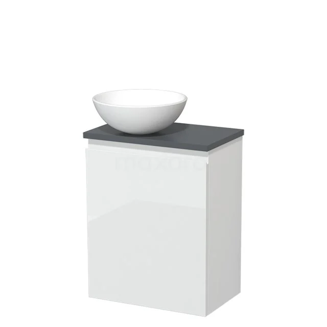 Toilet unit with wash basin | 41 cm High-gloss white Handleless front Matte white Ceramic countertop wash basin Dark grey worktop TMK10-03566