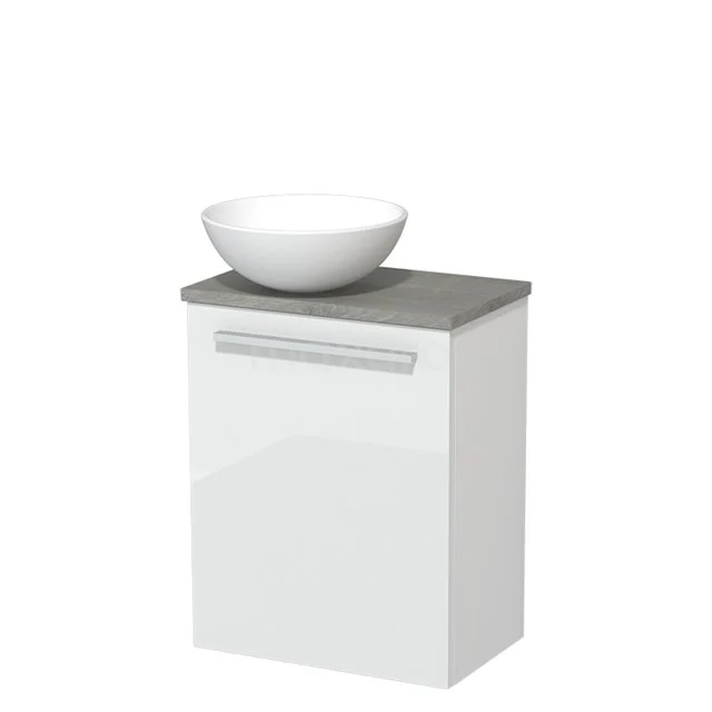 Toilet unit with wash basin | 41 cm High-gloss white Flat front Matte white Ceramic countertop wash basin Grey oak worktop TMK10-03591