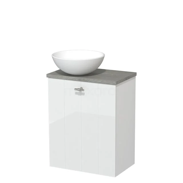 Toilet unit with wash basin | 41 cm High-gloss white Lamel front Matte white Ceramic countertop wash basin Grey oak worktop TMK10-03592