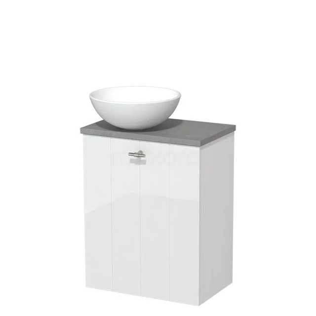 Toilet unit with wash basin | 41 cm High-gloss white Lamel front Matte white Ceramic countertop wash basin Light grey concrete fronts TMK10-03596