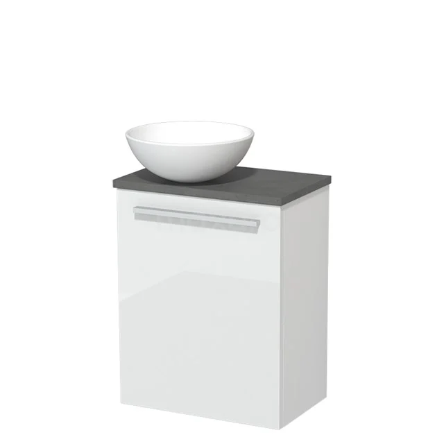 Toilet unit with wash basin | 41 cm High-gloss white Flat front Matte white Ceramic wash basin Dark grey concrete worktop TMK10-03599