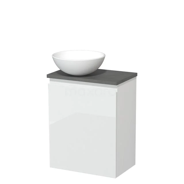 Toilet unit with countertop wash basin | 41 cm High-gloss white Handleless front Matte white Ceramic wash basin Dark grey concrete worktop TMK10-03601